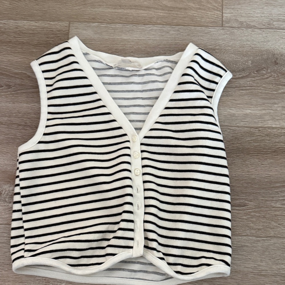Striped Sleeveless Button-Up Top
